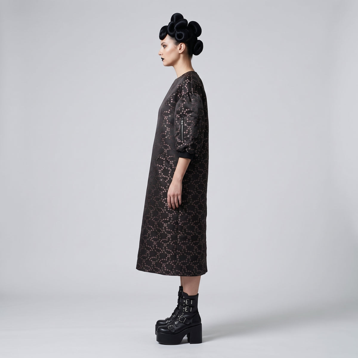 NOIR KEI NINOMIYA Patterned Satin Puff Sleeve Dress - view 4
