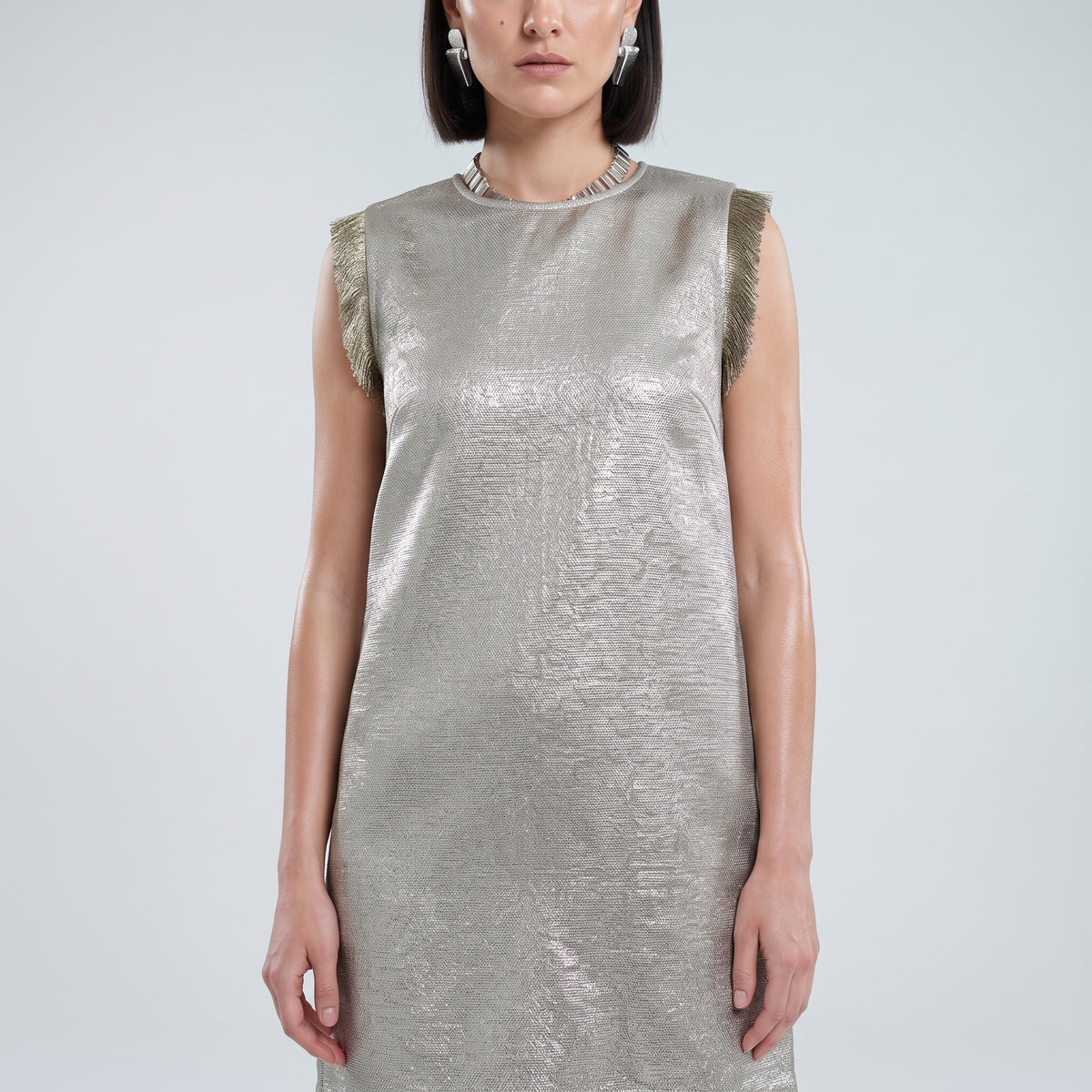 BY FANG Metallic Gold Fringe Shift Dress - view 2