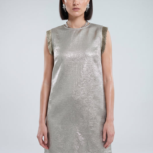BY FANG Metallic Gold Fringe Shift Dress - view 2