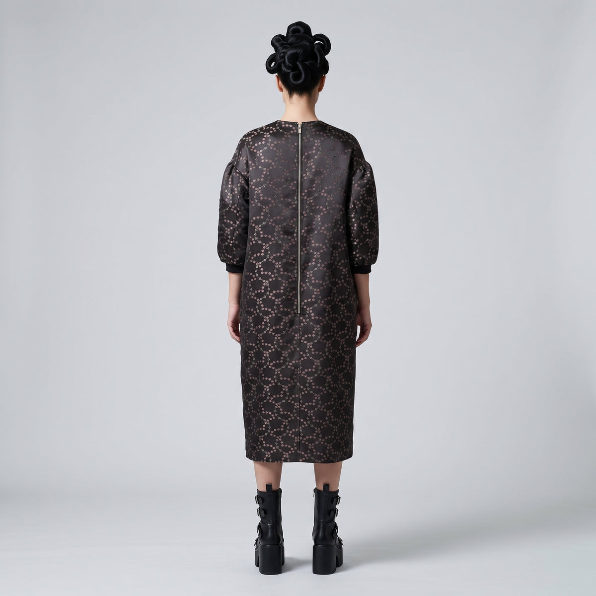 NOIR KEI NINOMIYA Patterned Satin Puff Sleeve Dress - view 5