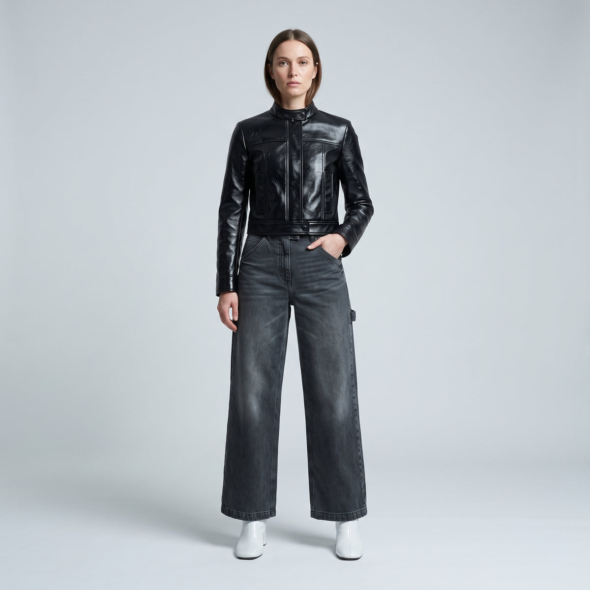 High-Waisted Wide-Leg Grey Jeans
