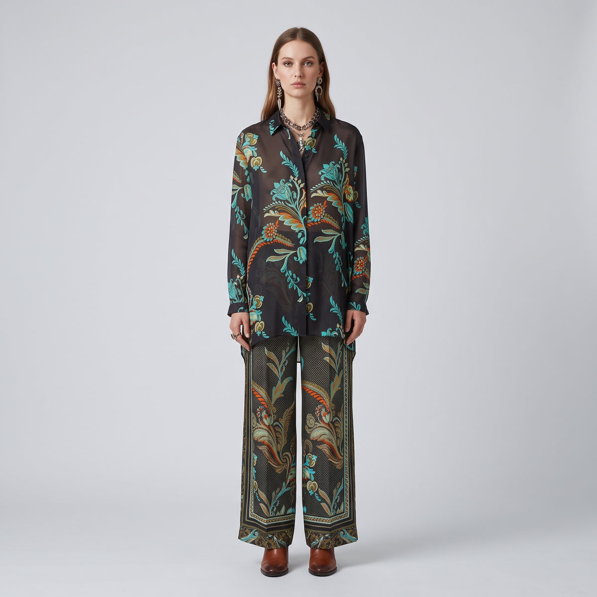 ETRO Black Floral Sheer Silk Shirt - view 3