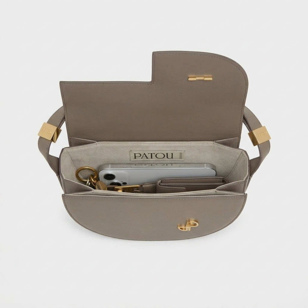 Grey Leather Small Crossbody Bag