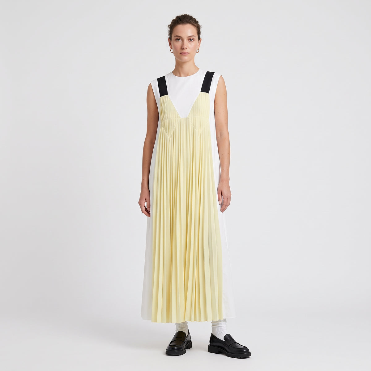 Pleated Color-Block Long Dress