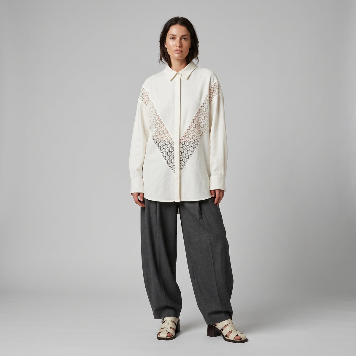 CALCATERRA Chevron Lace Detail Cotton Shirt - view 3
