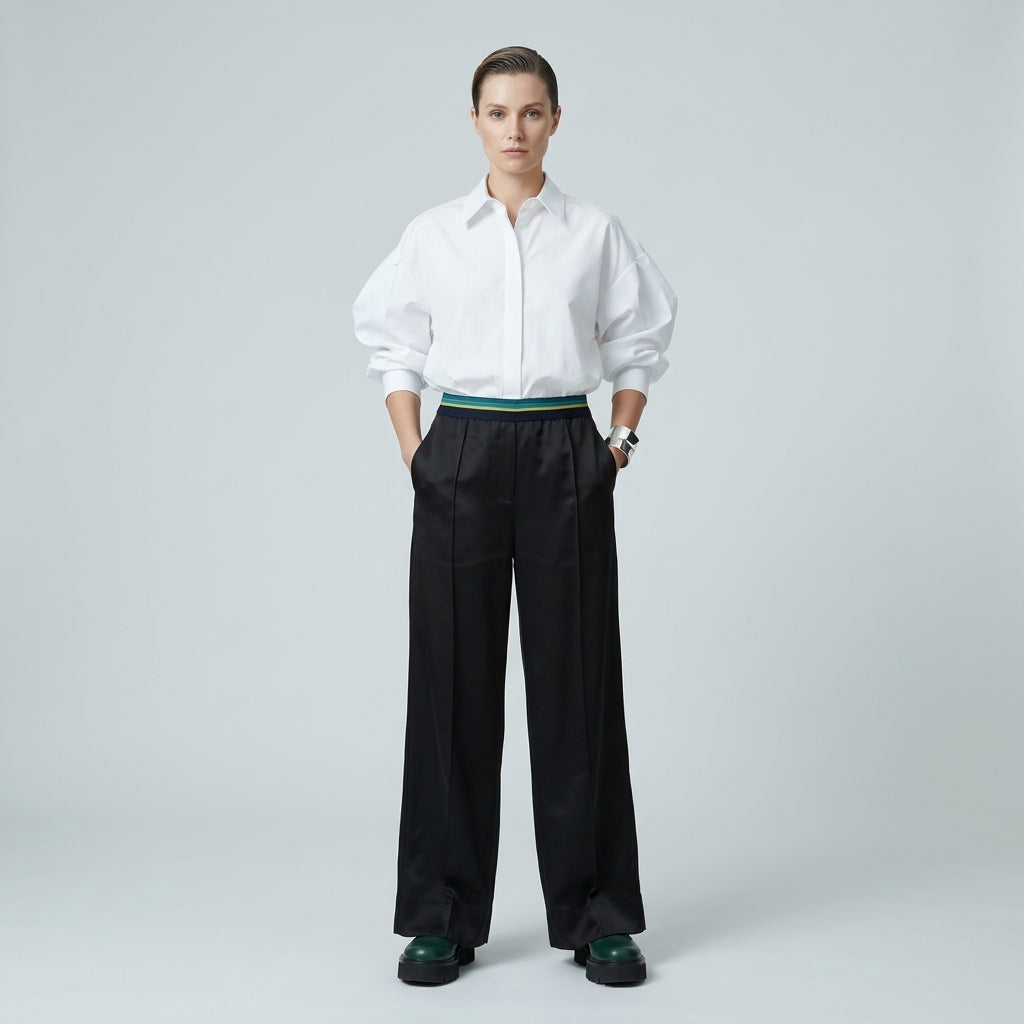 PLAN C Striped Waistband Wide Leg Trousers - view 2