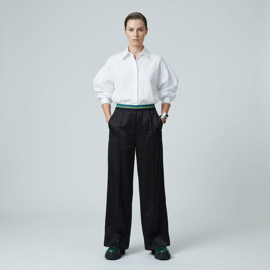 PLAN C Striped Waistband Wide Leg Trousers - view 2
