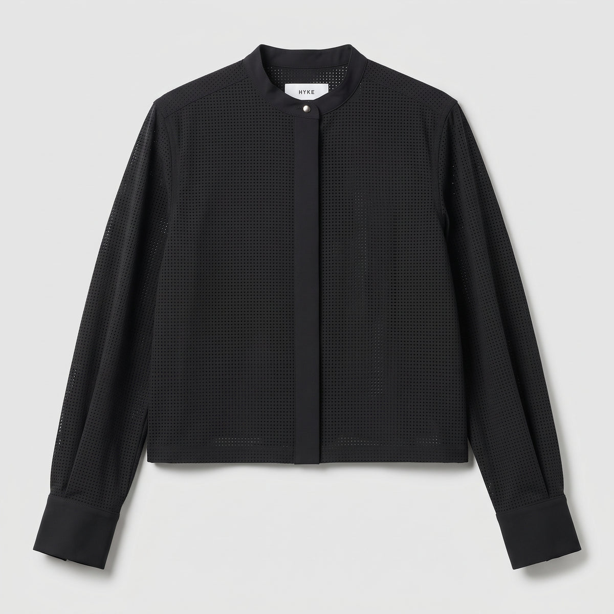 HYKE Black Perforated Band Collar Blouse
