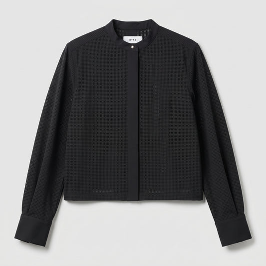 HYKE Black Perforated Band Collar Blouse