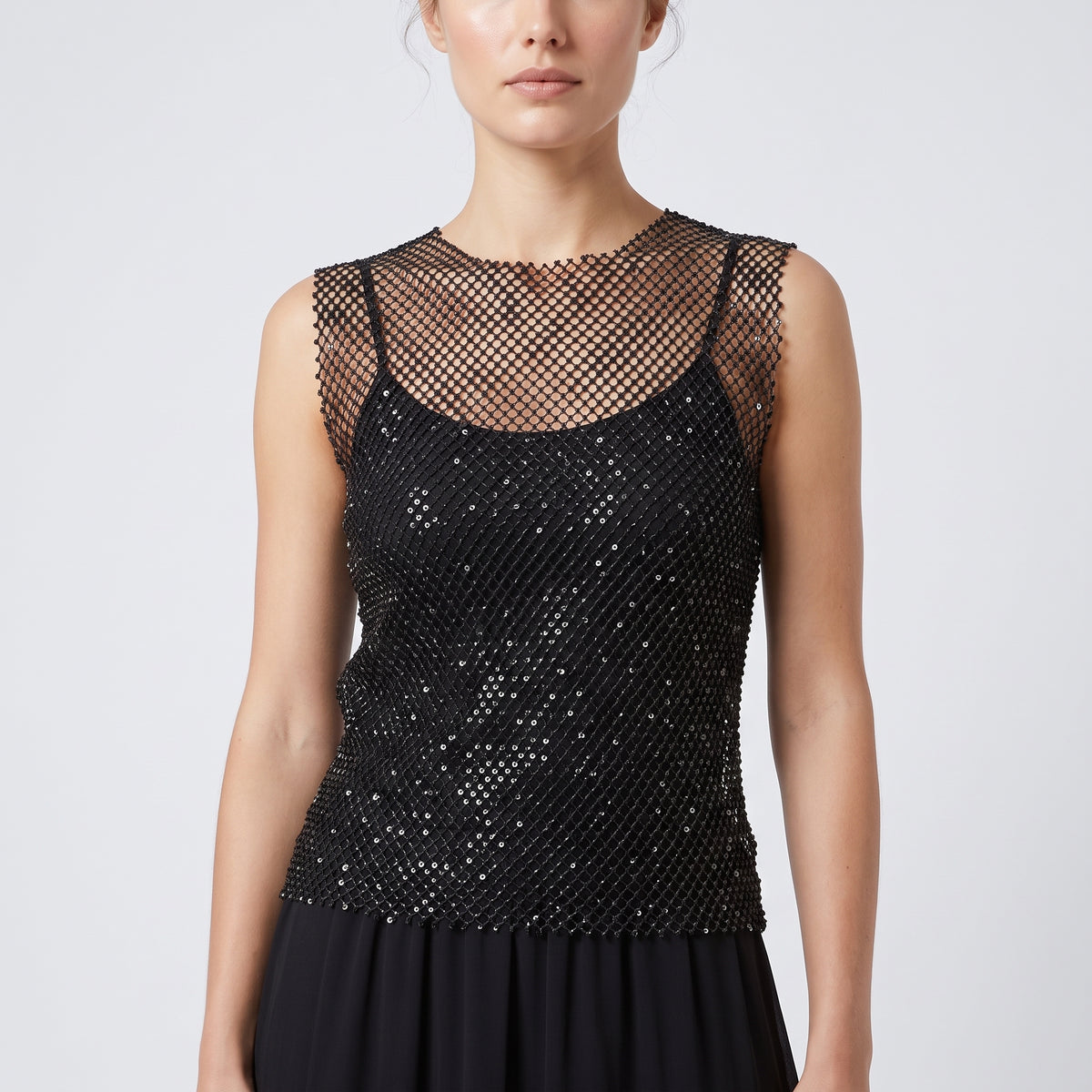 ALBERTA FERRETTI Black Fishnet Sleeveless Top - view 2