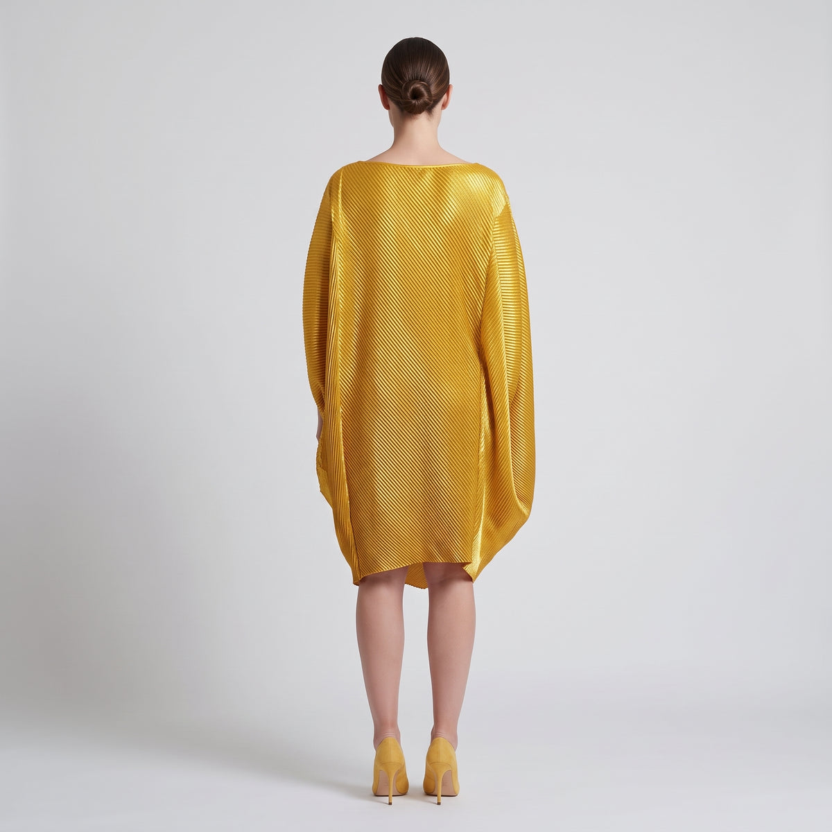 Sculptural Pleated Gold Metallic Dress