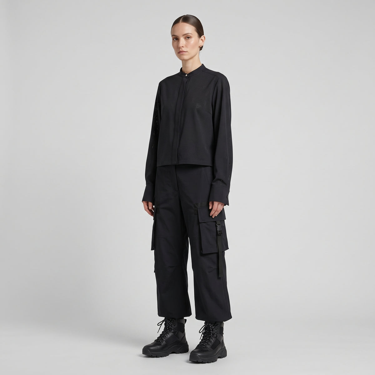 HYKE Black Perforated Band Collar Blouse - view 3