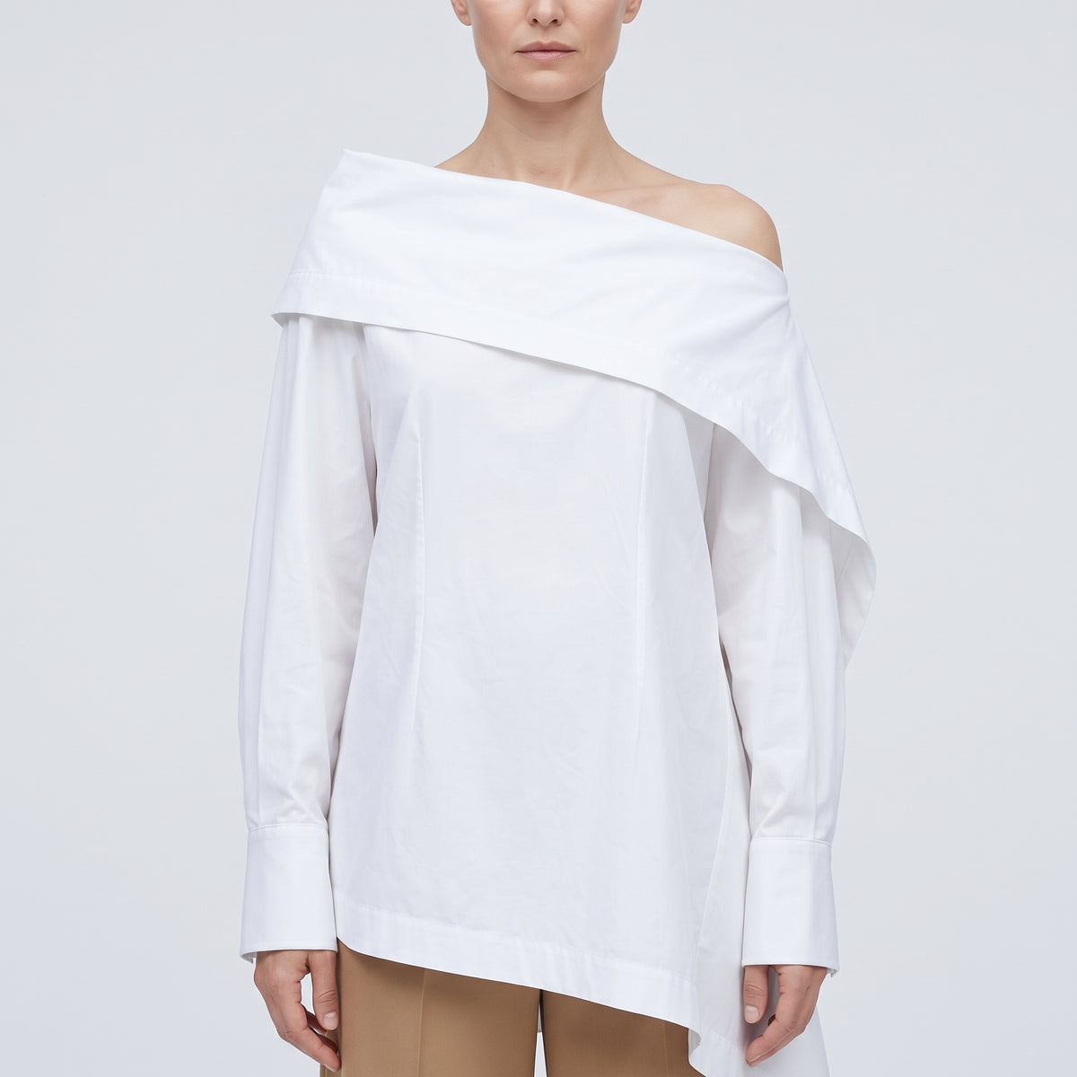 CALCATERRA Asymmetric Off-the-Shoulder Cotton Shirt - view 2