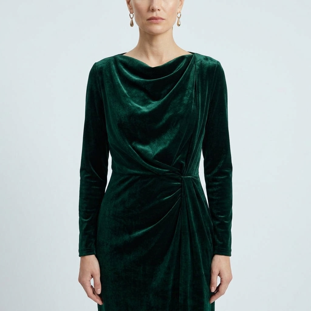 NATAN Draped Emerald Velvet Maxi Dress - view 5