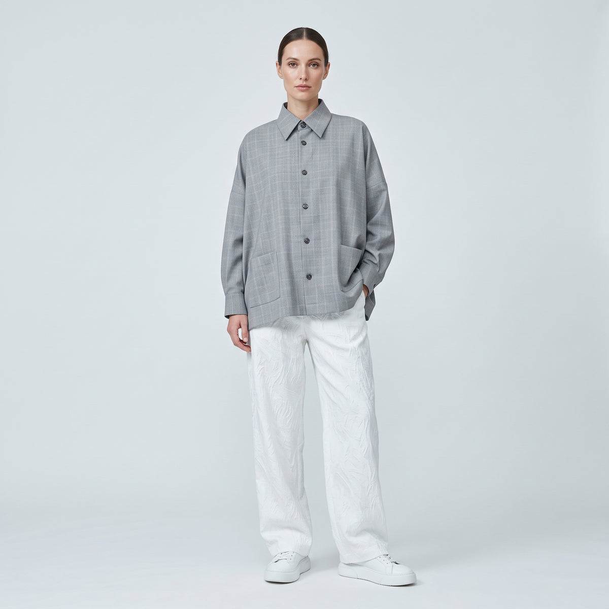 Grey Plaid Oversized Shirt Jacket