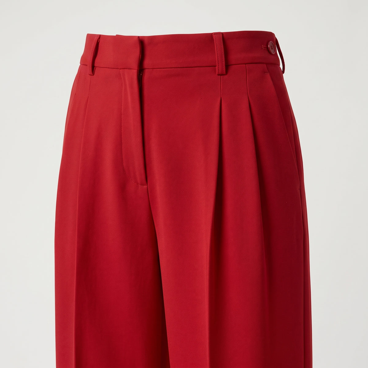 Red Wide-Leg Pleated Trousers