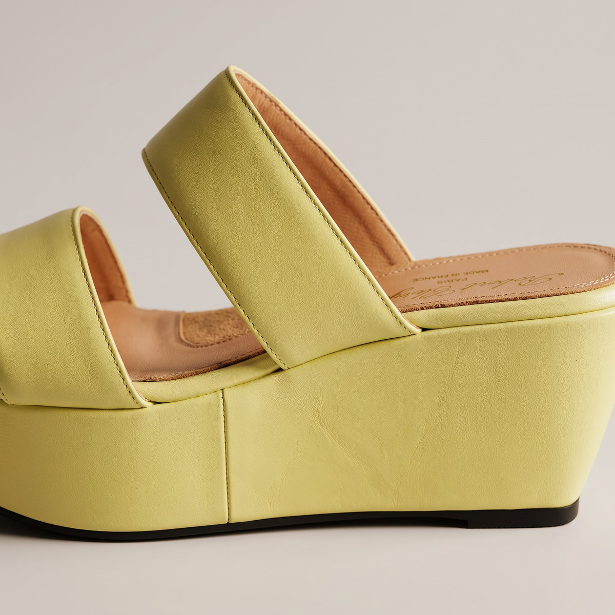 Yellow Leather Platform Wedge Sandals