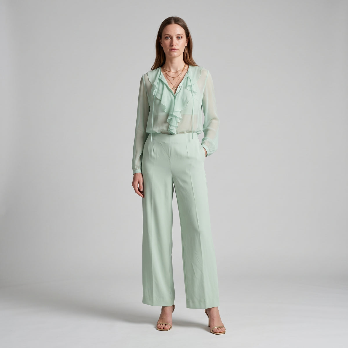 ALBERTA FERRETTI Sage Green Wide-Leg Trousers - view 4