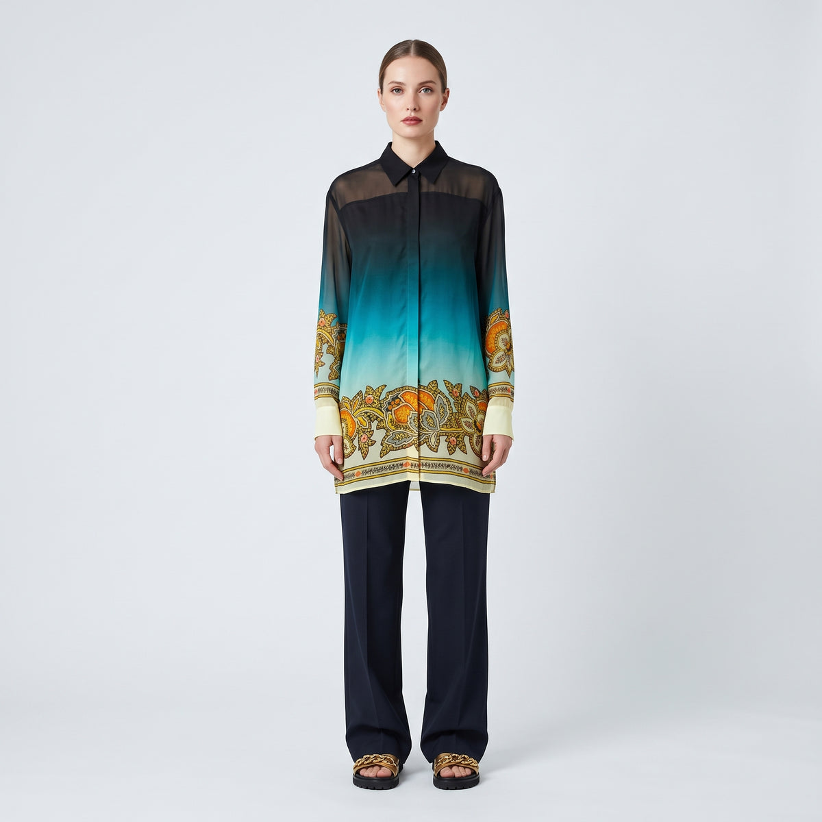 ETRO Sheer Ombre Paisley Silk Shirt - view 3