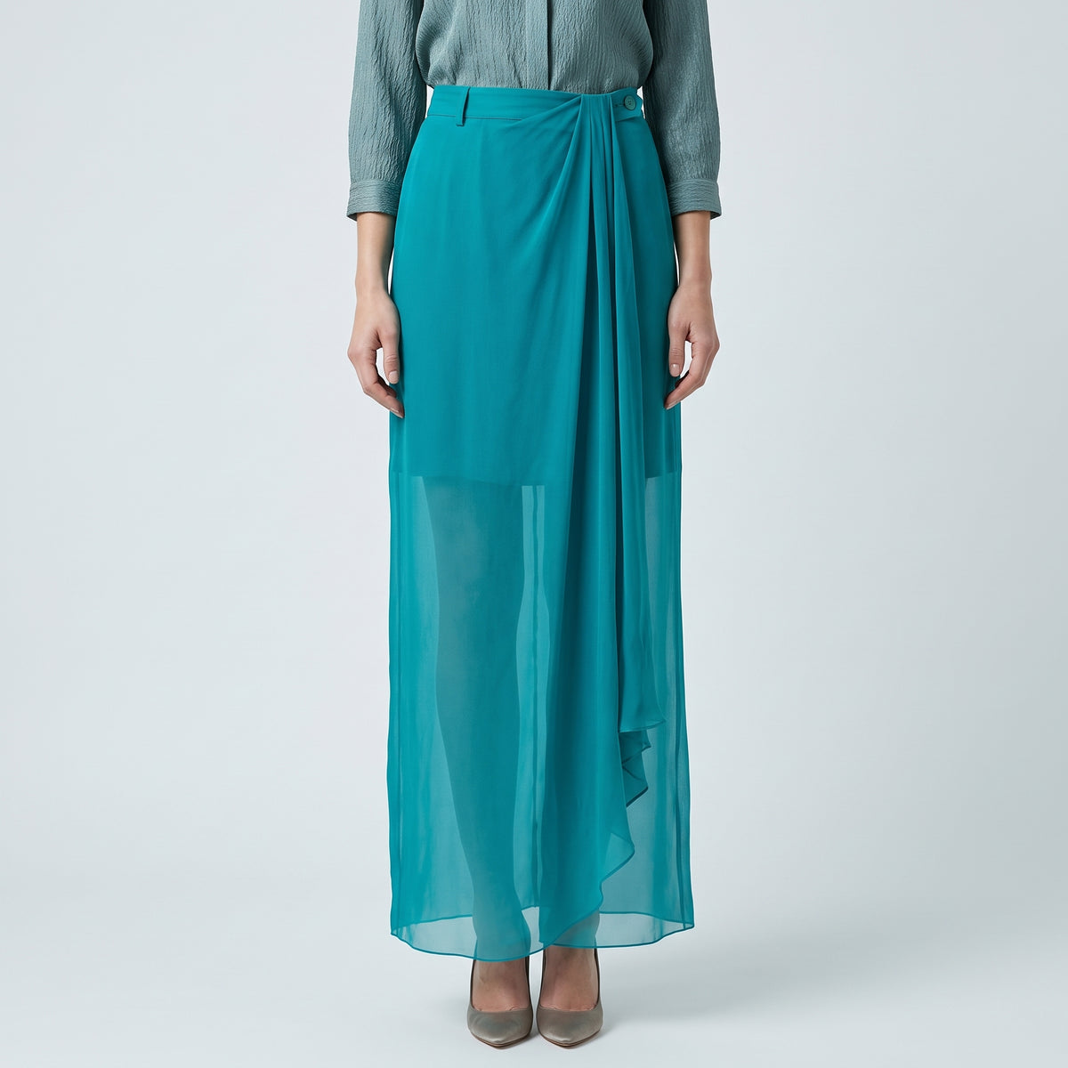 ALBERTA FERRETTI Draped Semi-Sheer Maxi Skirt - view 3