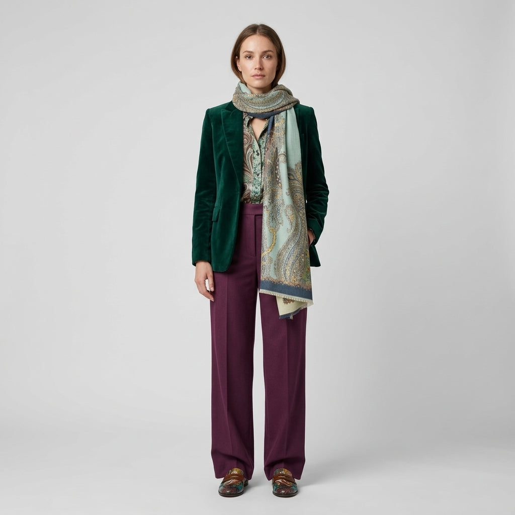 ETRO Paisley Floral Silk Wool Scarf - view 2