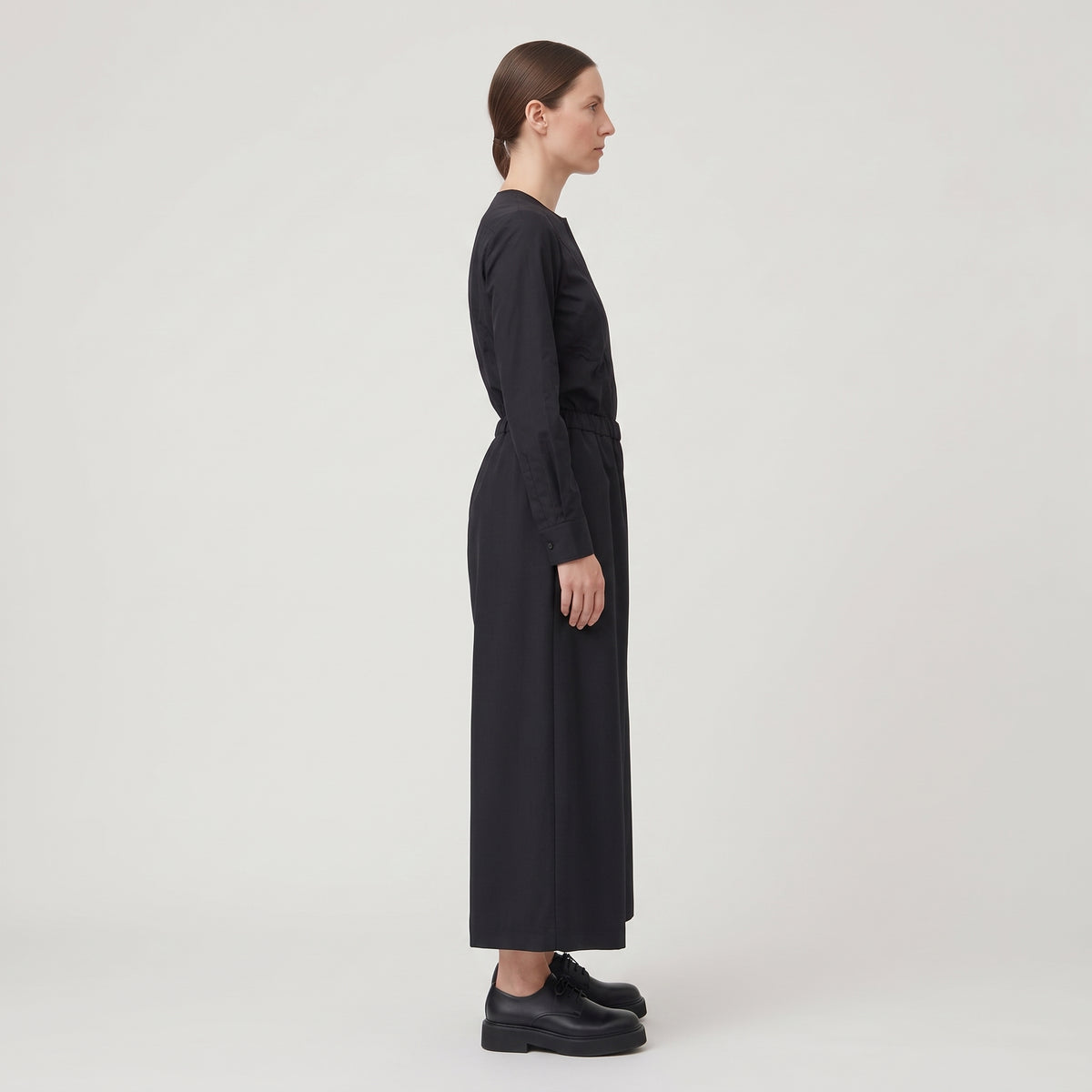 Wide-Leg Elasticated Black Trousers