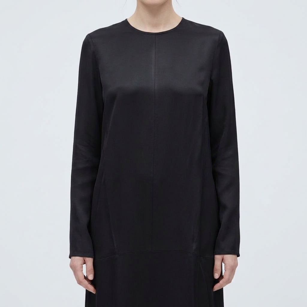PLAN C Feather Hem Black Midi Dress - view 5