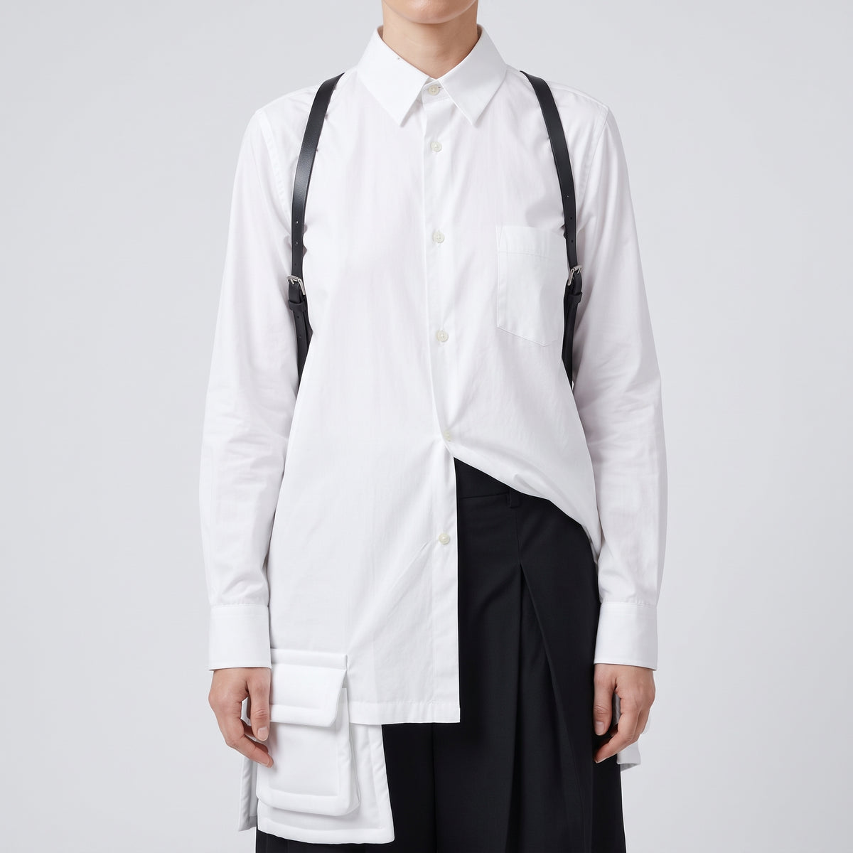 White Cargo Pocket Long Shirt