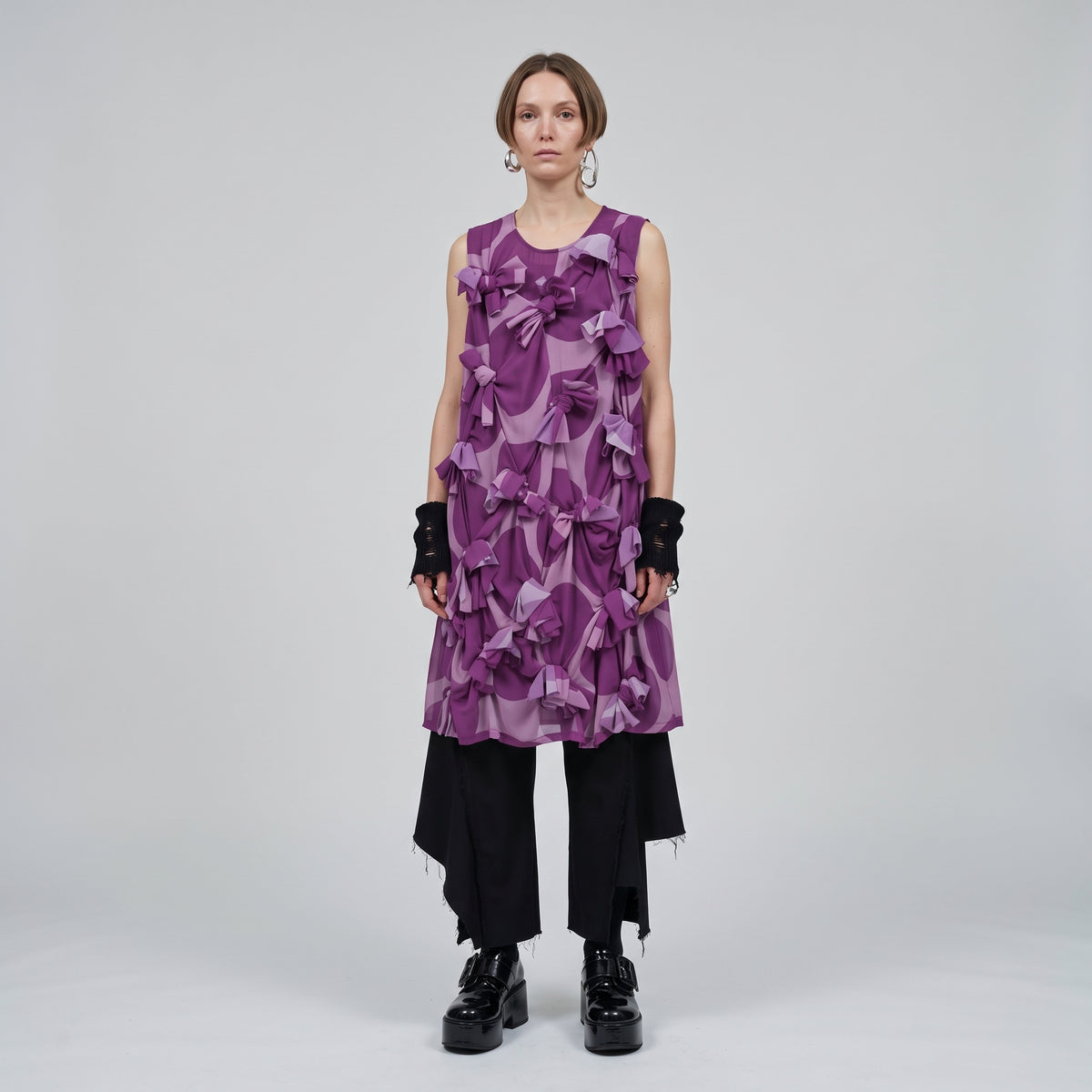 COMME DES GARCONS Purple Bow Embellished Shift Dress - view 3