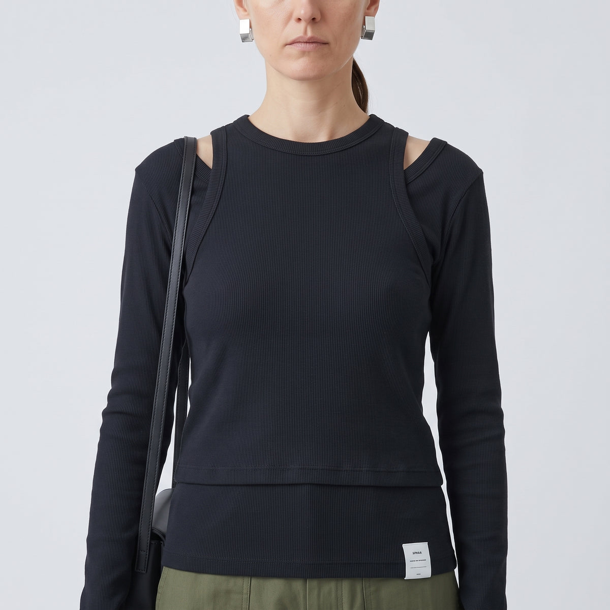 Ribbed Cut-Out Long Sleeve Top