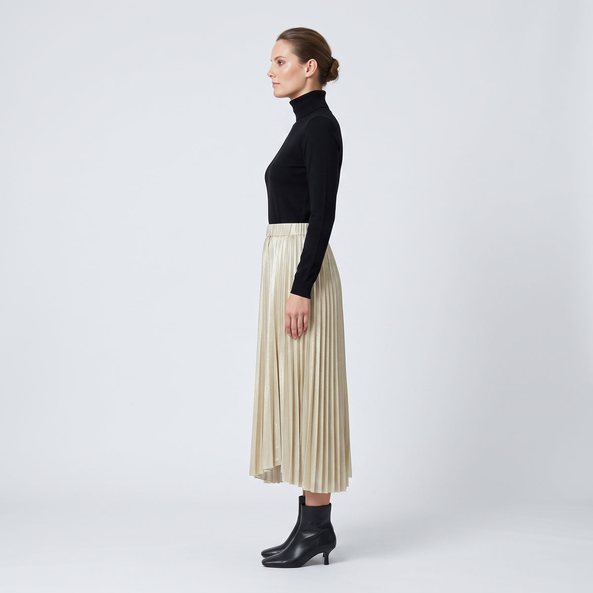 DUSAN Pleated Metallic Midi Skirt - view 4
