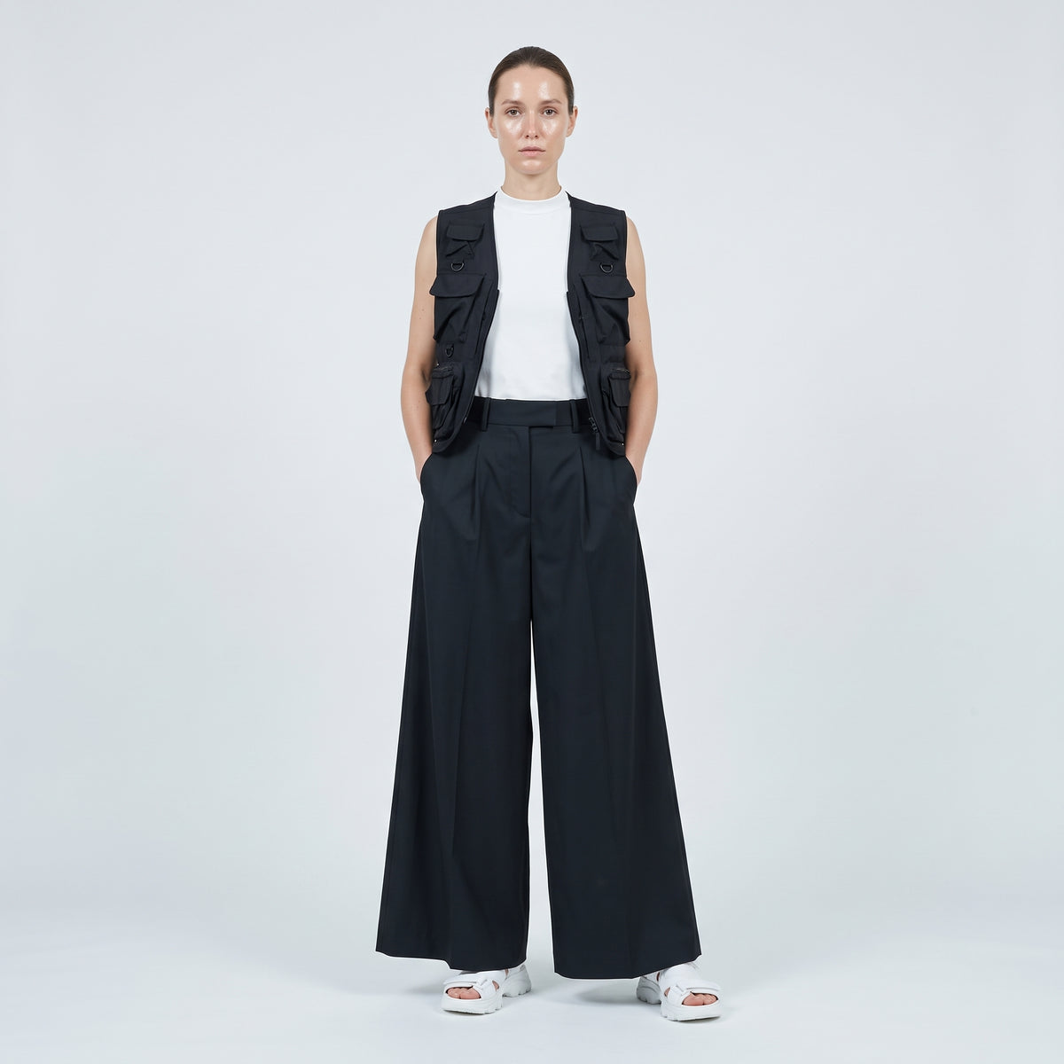 Wide-Leg Pleated Tailored Trousers