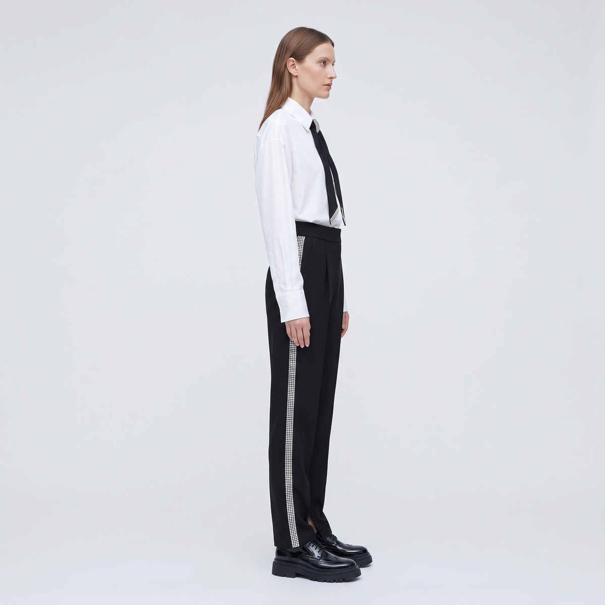 Embellished Crepe Split-Hem Trousers