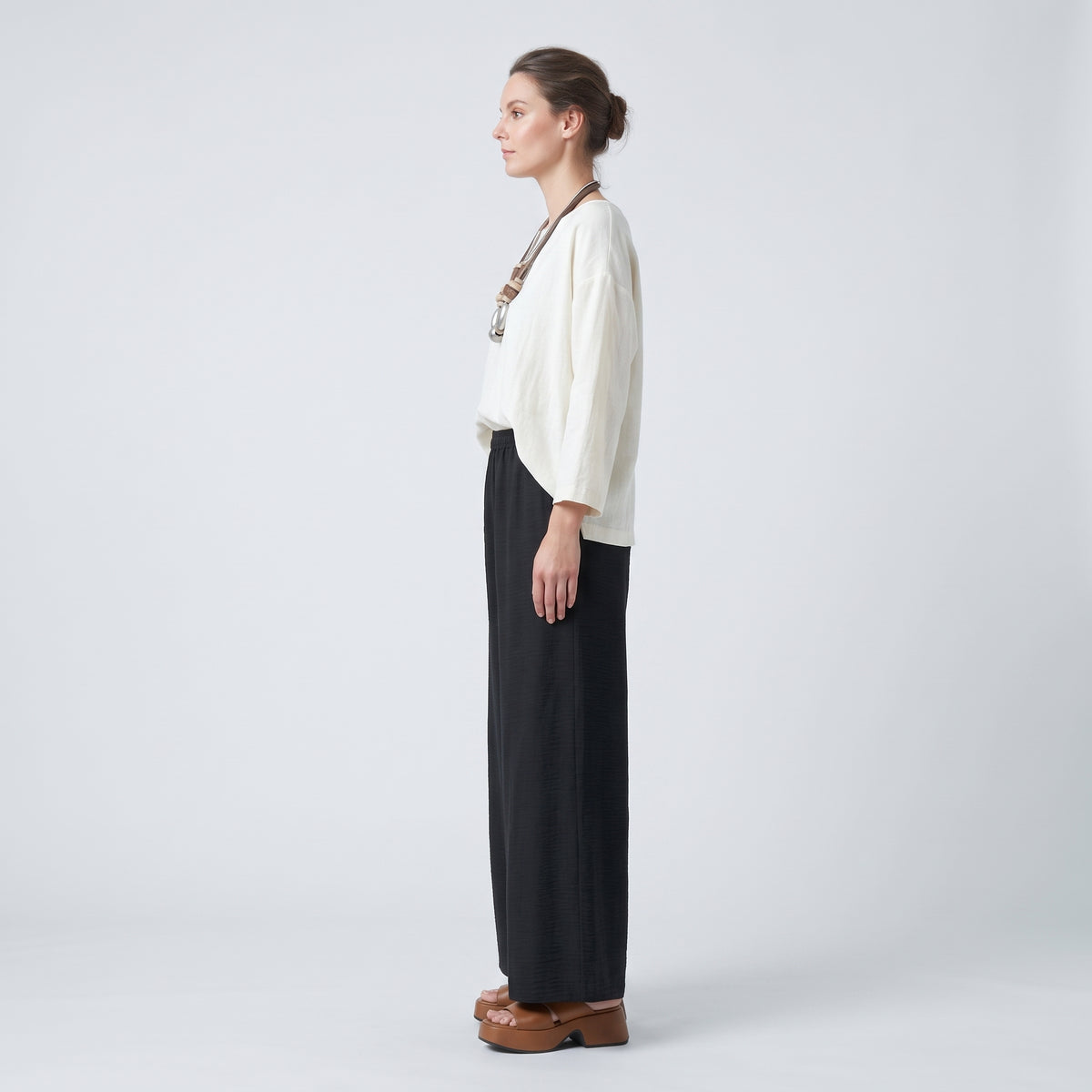 ESKANDAR Black Wide-Leg Textured Trousers - view 4