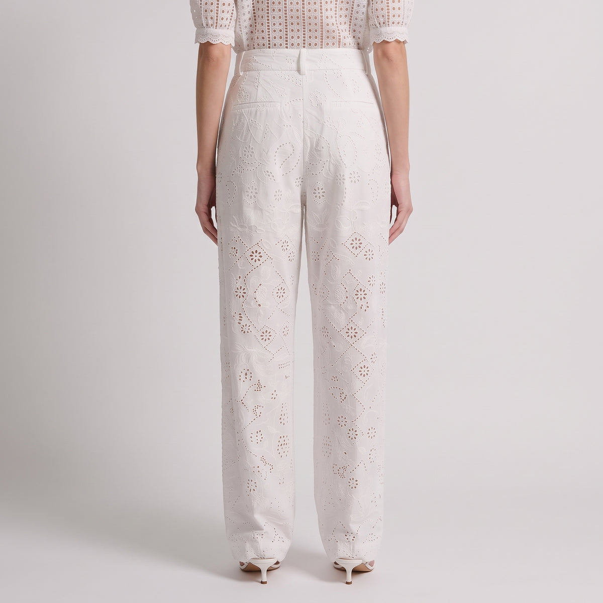 Eyelet Embroidered Wide-Leg Trousers