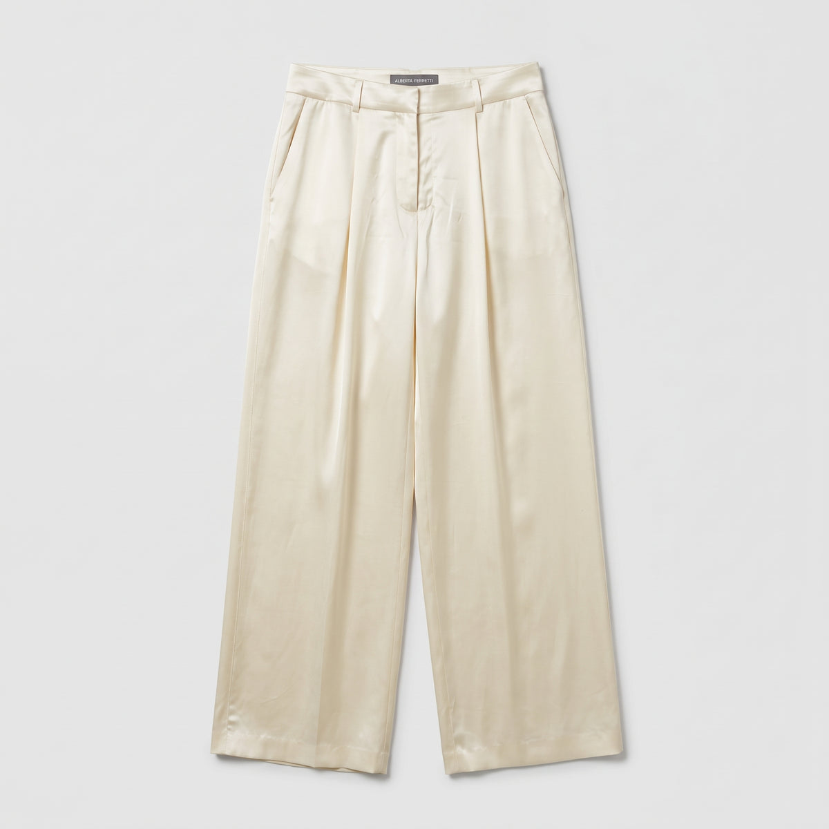 Pleated Satin Wide Leg Trousers
