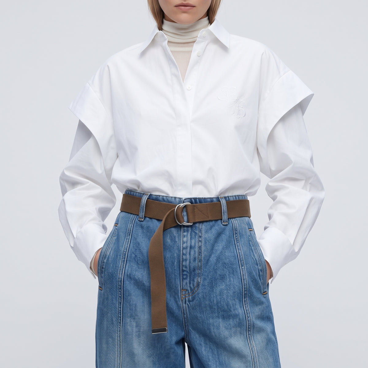 PLAN C Belted Wide Leg Denim Jeans - view 2