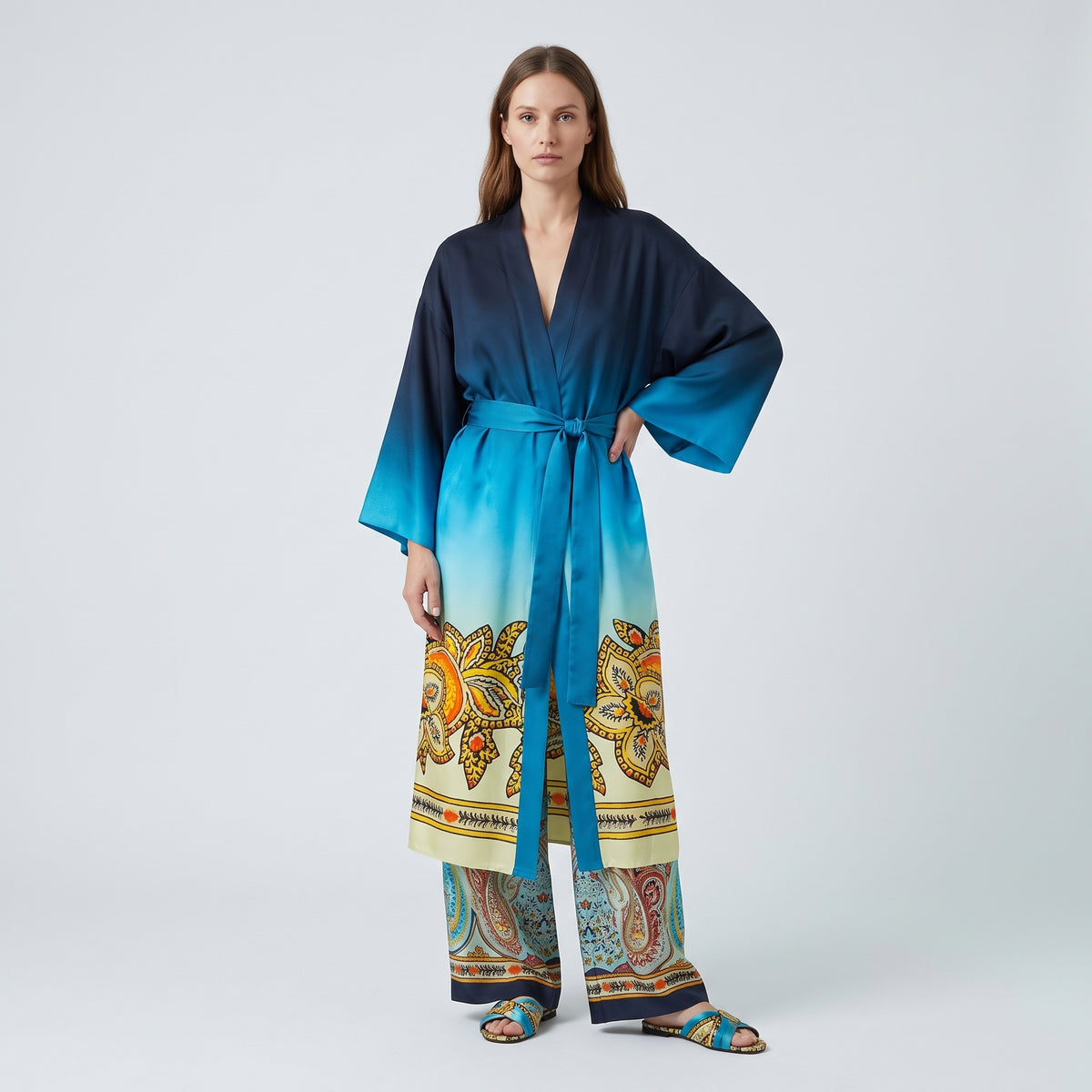 ETRO Ombre Floral Silk Kaftan Robe - view 3