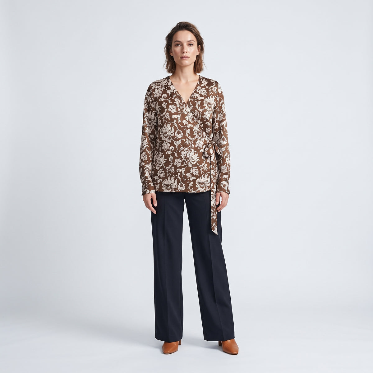 French Lily Floral Wrap Blouse