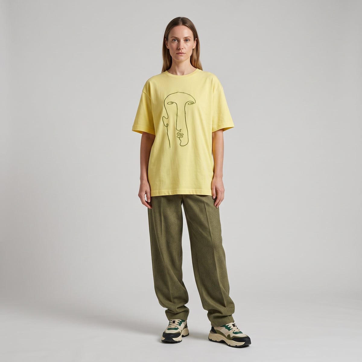 Yellow Embroidered Graphic T-Shirt