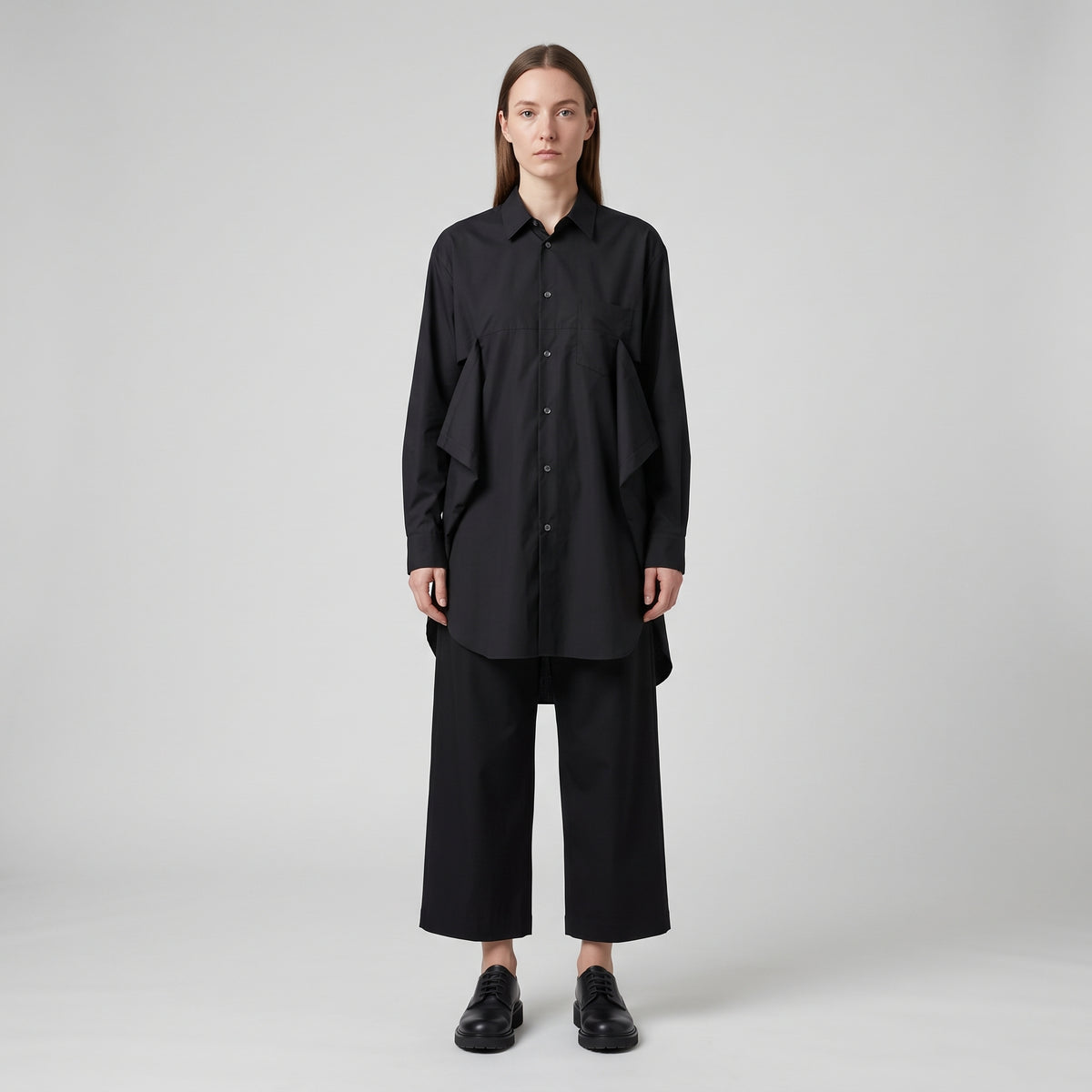 Black Drape Panel Cotton Shirt