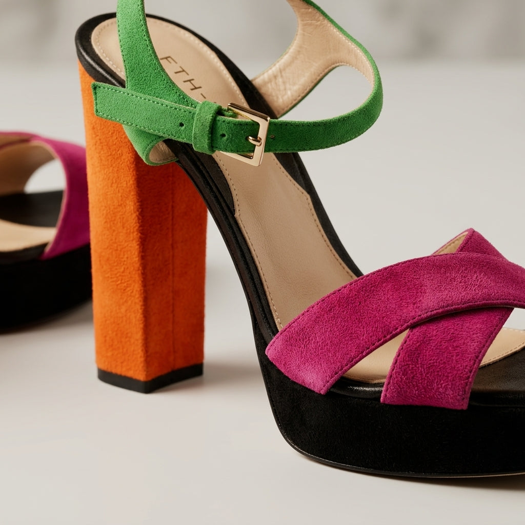 Multicolor Suede Platform Sandals