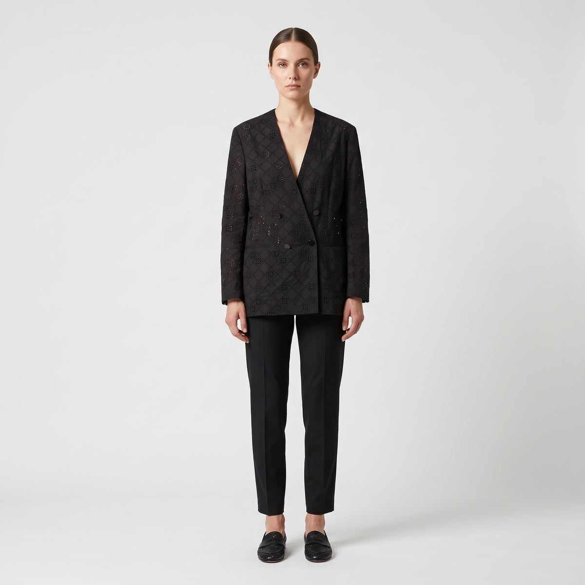 Elegant Eyelet Double Breasted Jacket