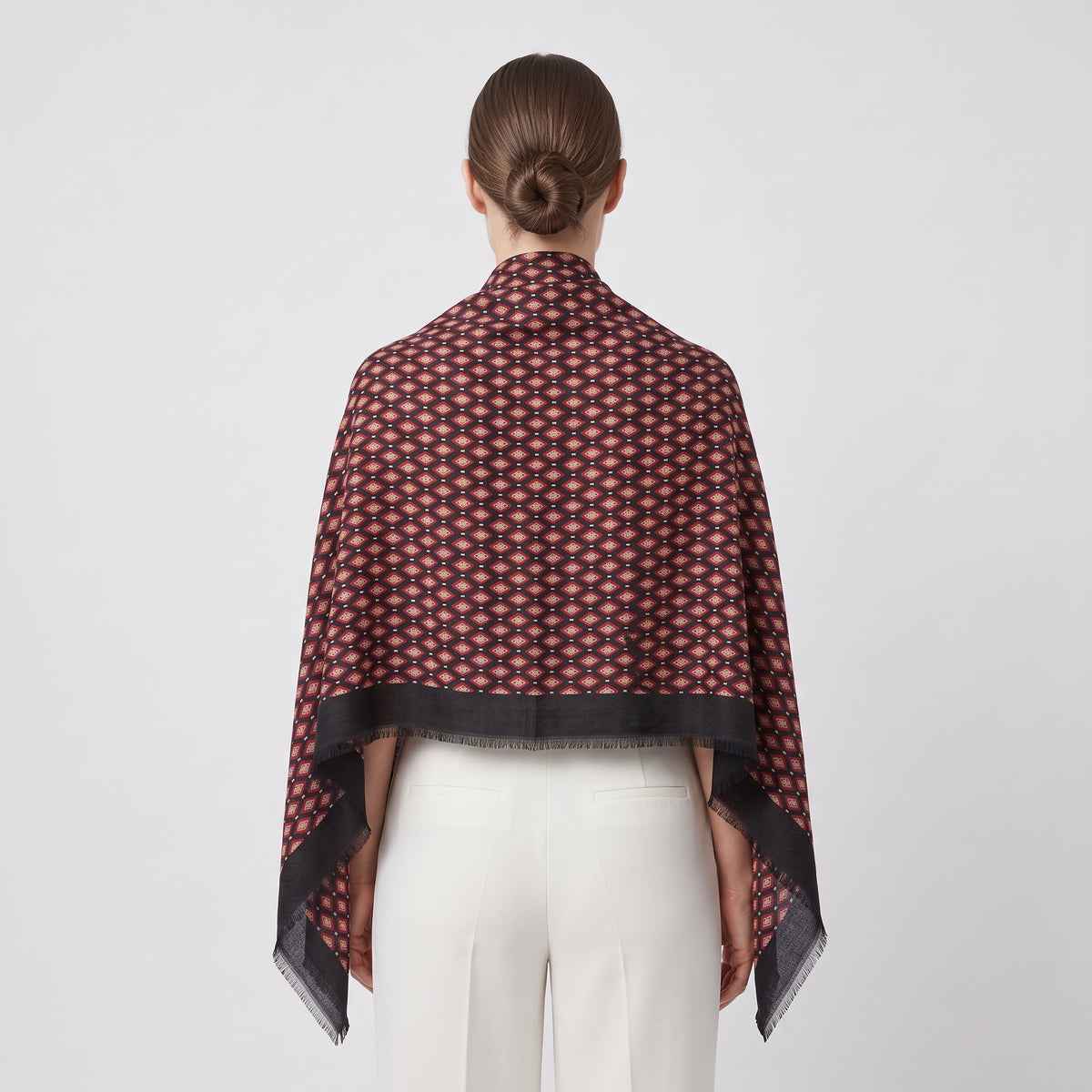 Diamond Pattern Fringed Silk Stole