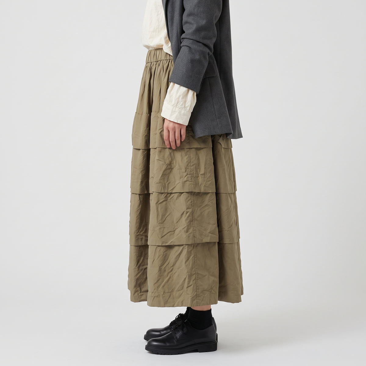 Tiered Khaki Midi Skirt
