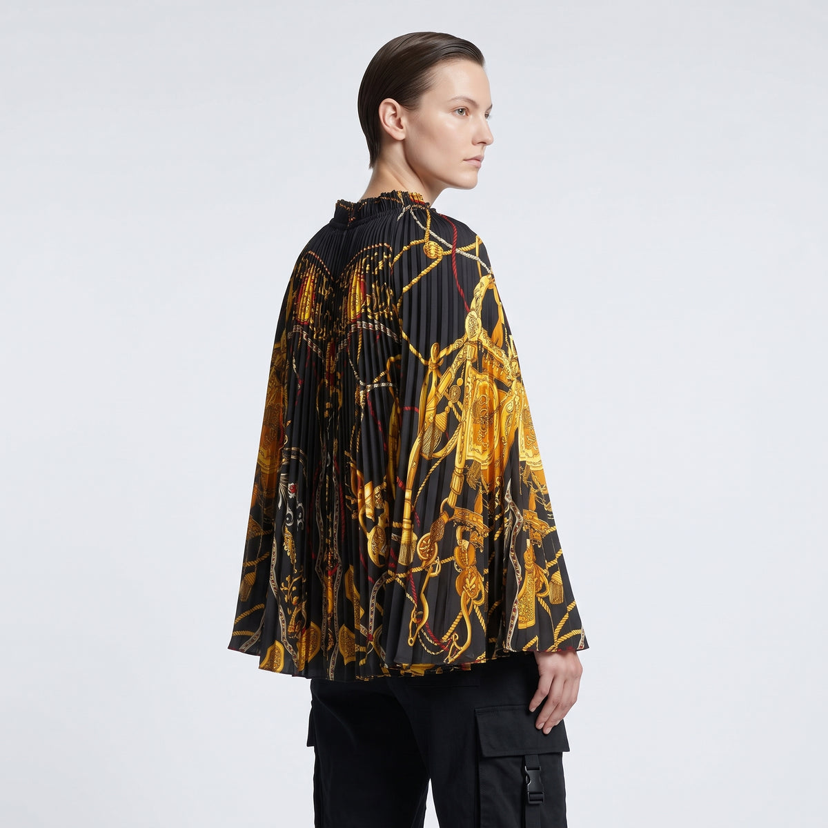 Pleated Baroque Chain Print Blouse