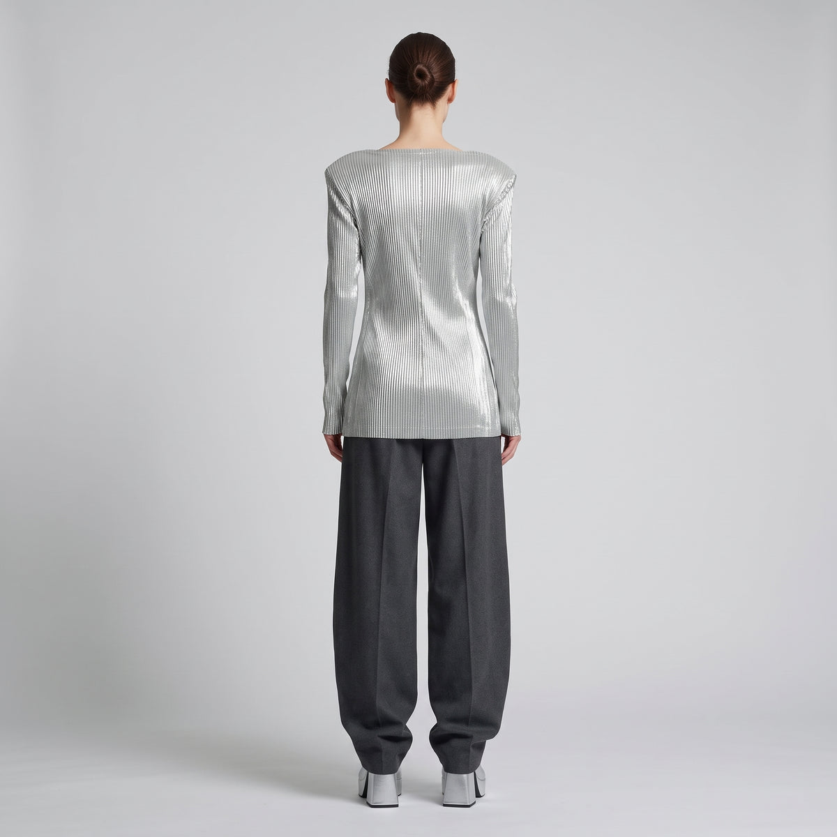 ACT N1 Silver Metallic Pleated Top - view 5