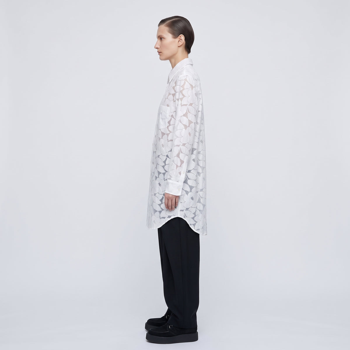 White Floral Burnout Lace Shirt