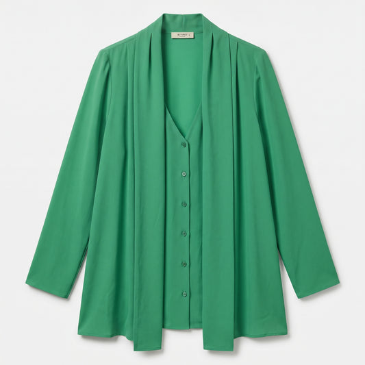 Elegant Draped Green Layered Blouse