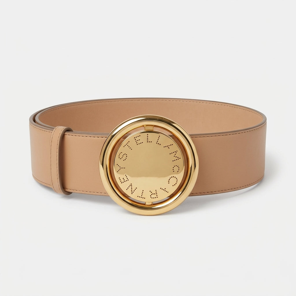 Wide Beige Gold Buckle Belt